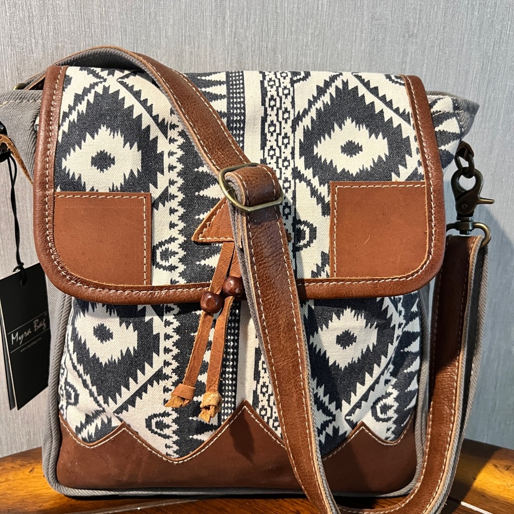 New Myra Bag Leather Canvas Boho Western Crossbody Bag,